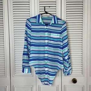 🌷Mine Multi-Colored Loose Fit Striped Blouse w/ Tie-able Front Size Medium